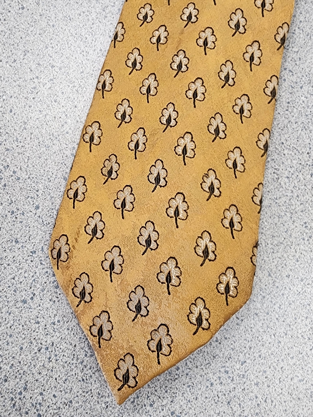 Vintage Joseph Abboud Gold Woven Silk Leaf Print Tie